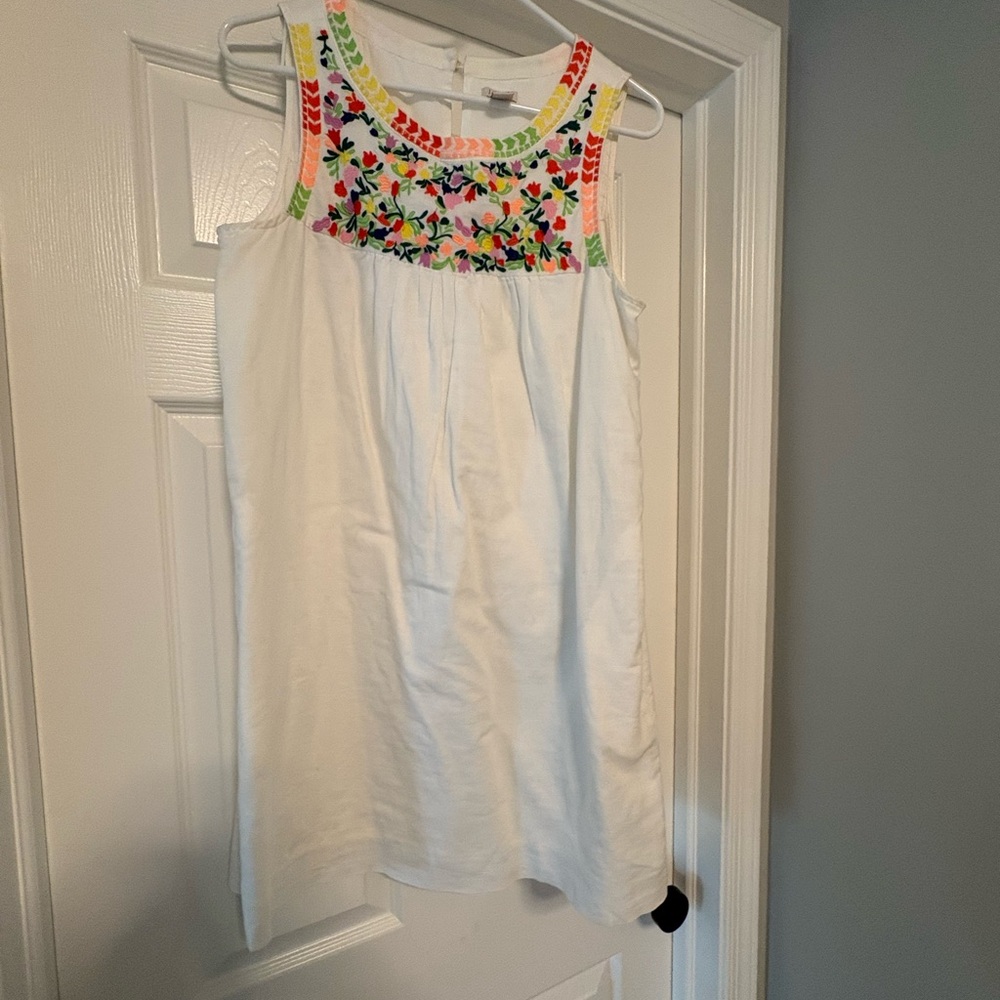 J. Crew White Dress with Colorful Embroidery